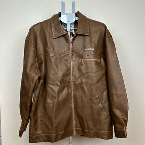 NWT AELFRIC EDEN Chocolate Brown Faux Leather Distressed Leather Jacket